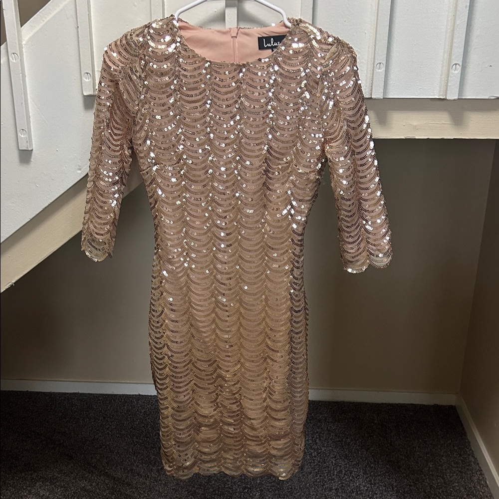 Lulu's Rose Gold Sequin Long Sleeve Dress